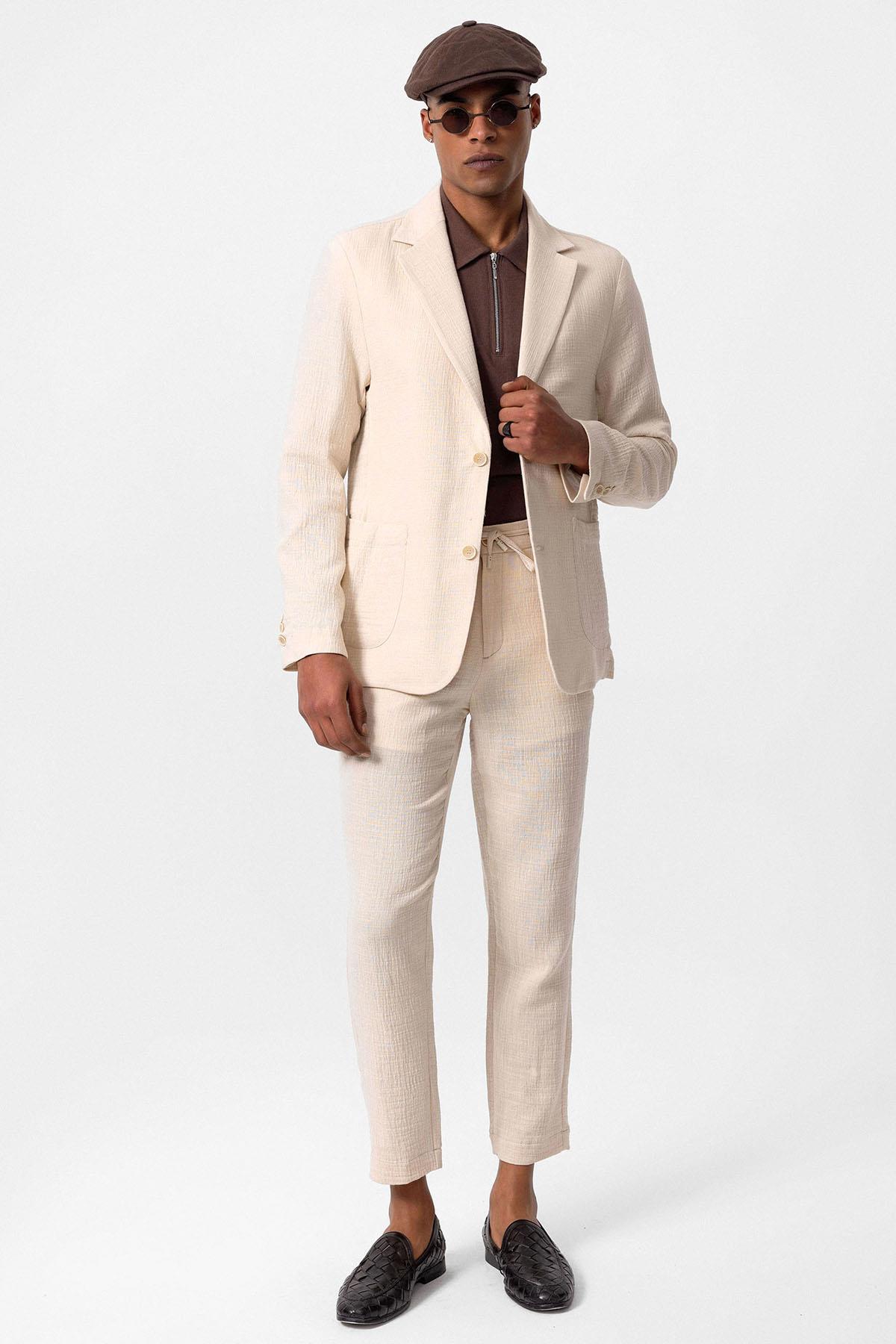 Antioch-Ekru Astarsız Torba Cepli Erkek Blazer Ceket-Blazer Ceket-2-Milagron.com