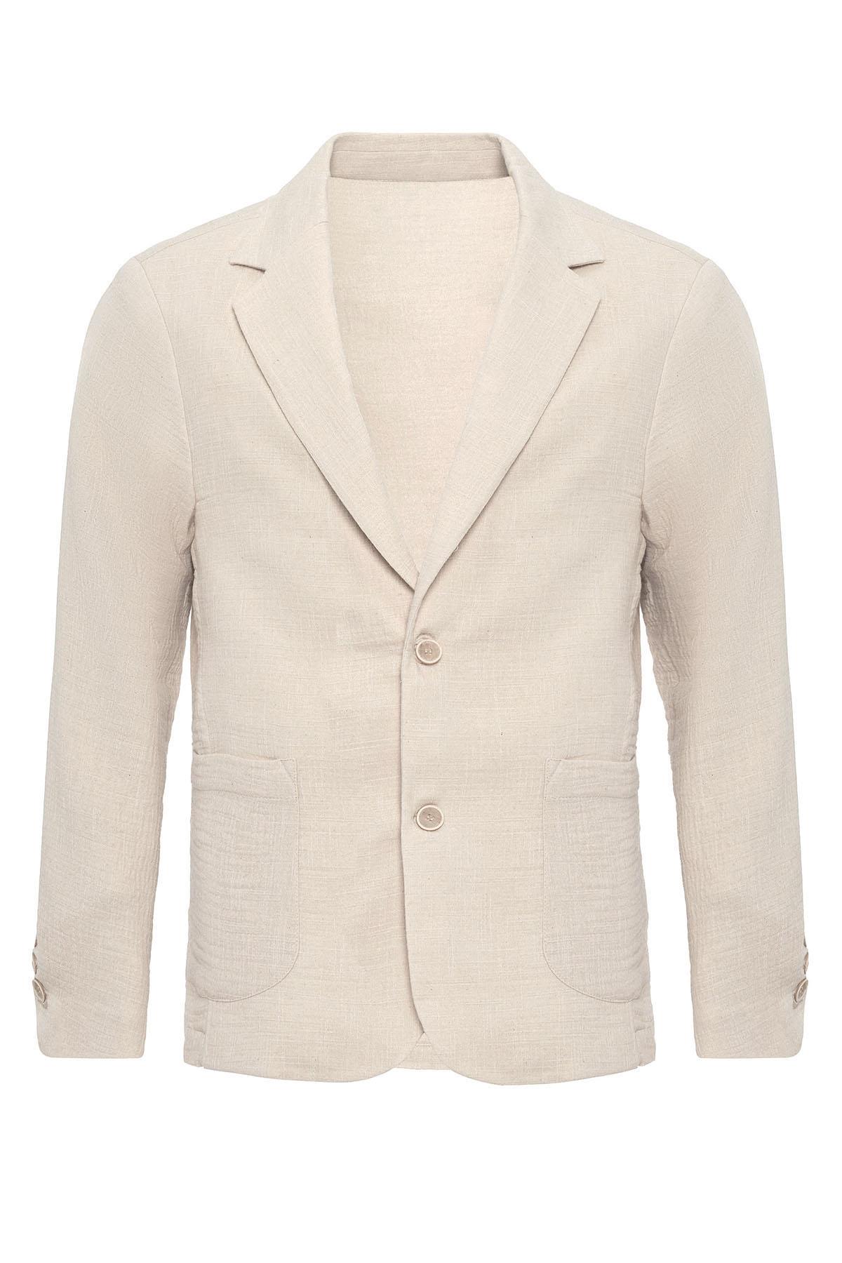 Antioch-Ekru Astarsız Torba Cepli Erkek Blazer Ceket-Blazer Ceket-7-Milagron.com
