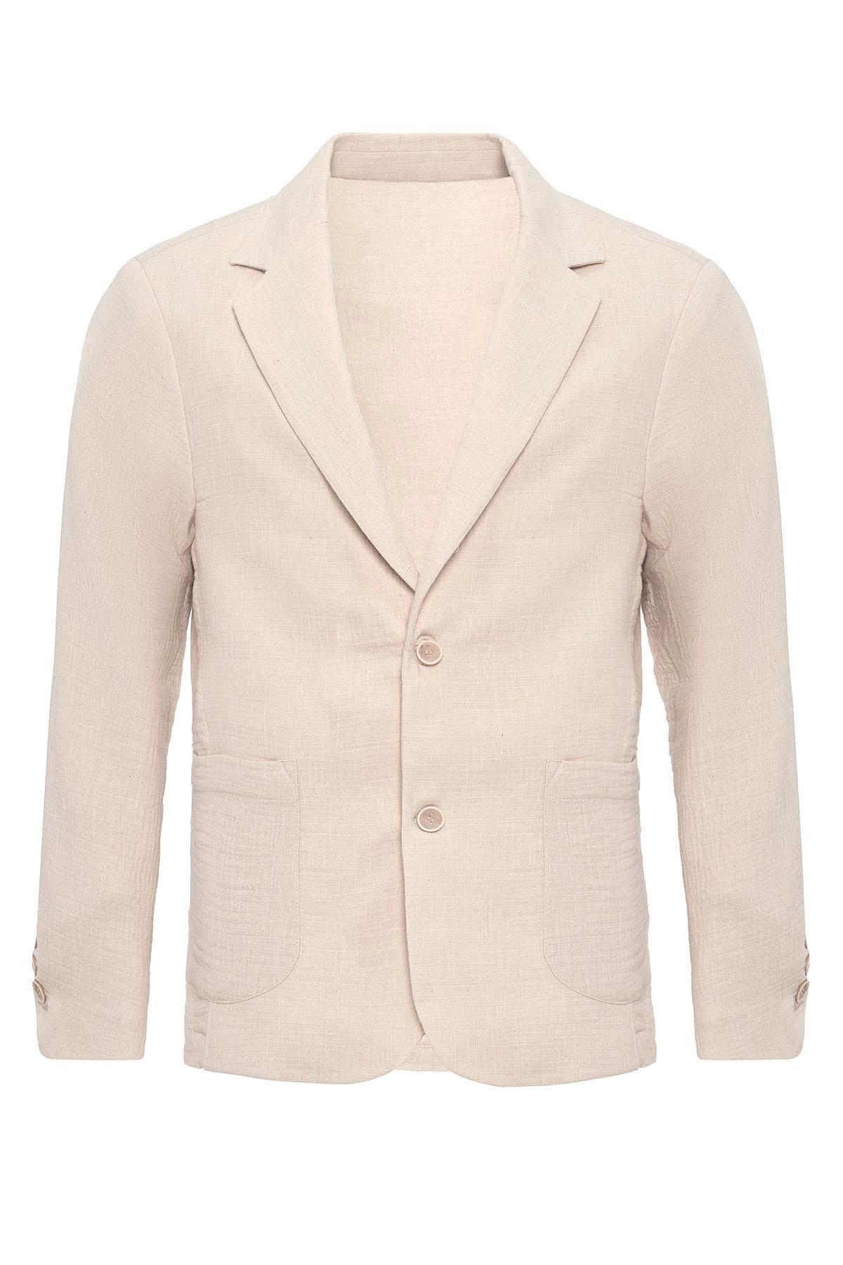 Antioch Ekru Astarsız Torba Cepli Erkek Blazer Ceket