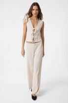 Antioch-Ekru Bağ Detaylı Dokulu Kadın Takım-Alt - Üst Takım-1-Milagron.com