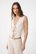 Antioch-Ekru Bağ Detaylı Dokulu Kadın Takım-Alt - Üst Takım-2-Milagron.com