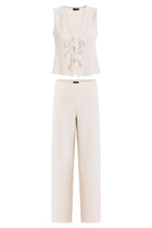 Antioch-Ekru Bağ Detaylı Dokulu Kadın Takım-Alt - Üst Takım-5-Milagron.com