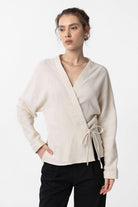 Antioch-Ekru Bağlamalı Kimono Kadın Gömlek-Gömlek-1-Milagron.com