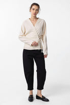 Antioch-Ekru Bağlamalı Kimono Kadın Gömlek-Gömlek-2-Milagron.com