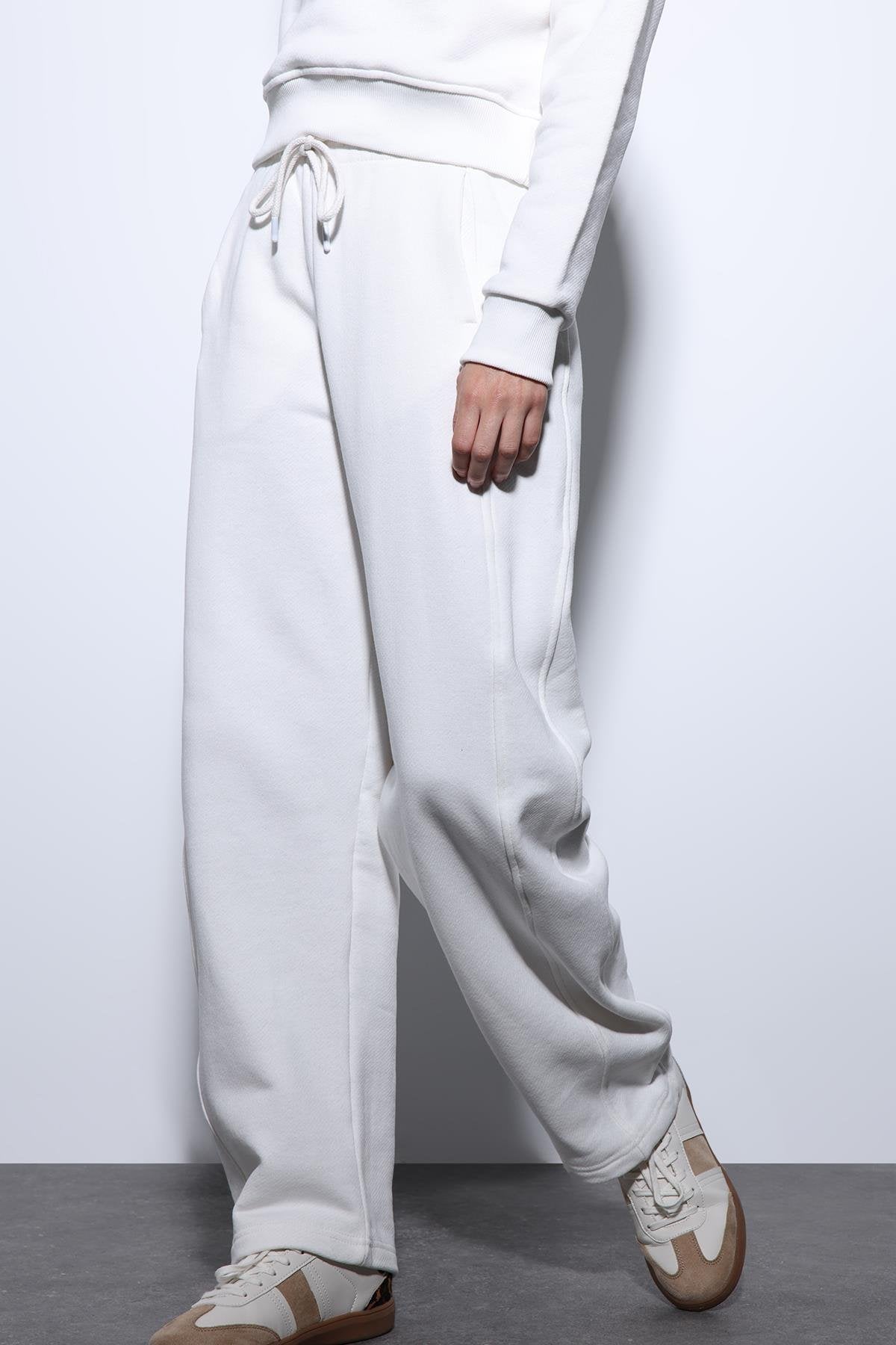 Antioch-Antioch Ekru Basic Düz Paça Kadın Eşofman Altı-Eşofman-2-Milagron.com