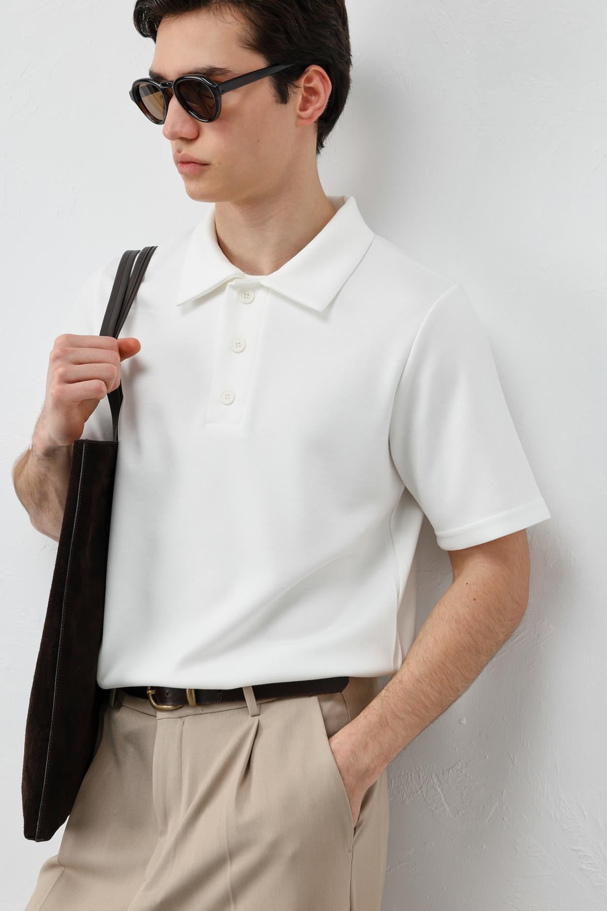 Antioch Ekru Basic Polo Yaka Erkek T-Shirt