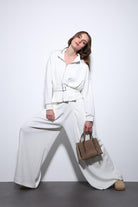 Antioch-Ekru Bel Kemerli Geniş Paça Pantolonlu Takım-Takım-1-Milagron.com