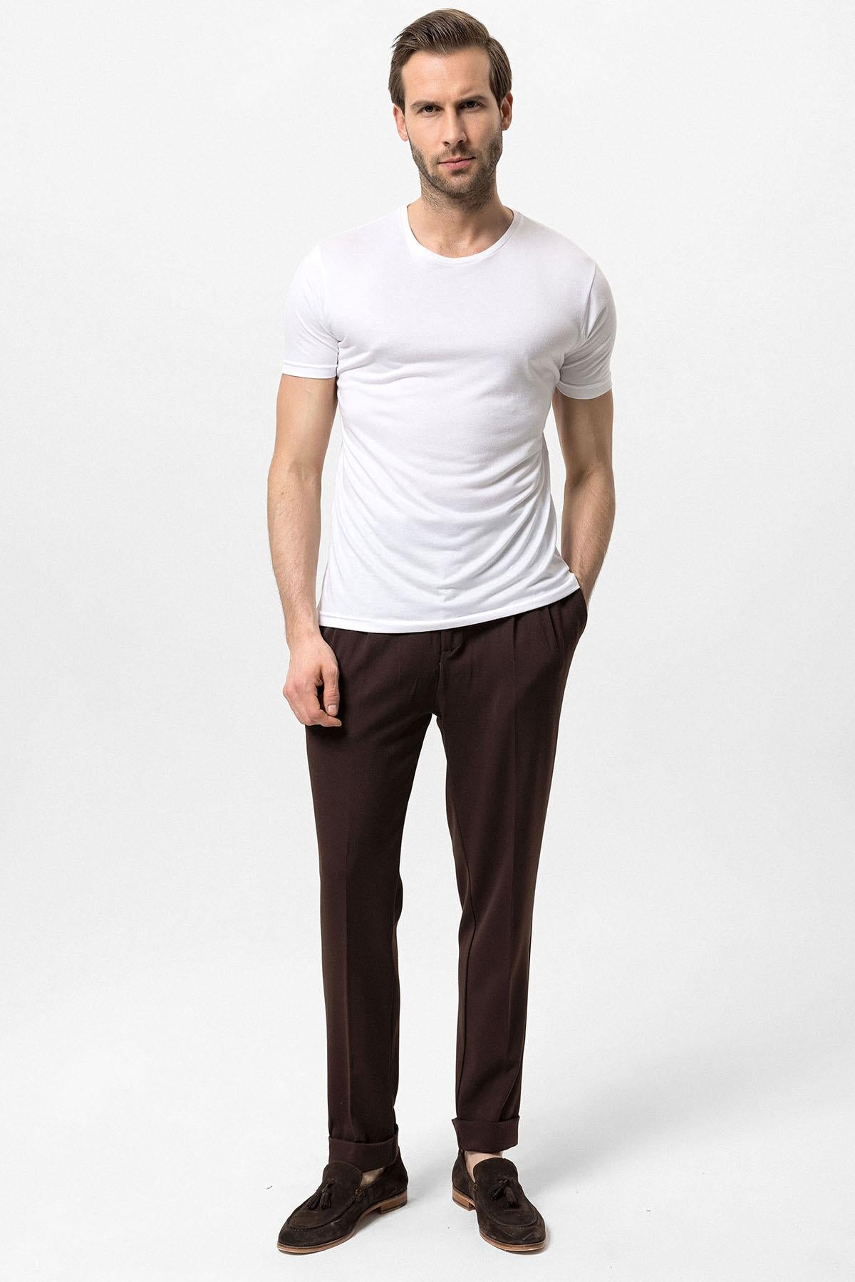 Antioch-Ekru Bisiklet Yaka Slim Fit Erkek T Shirt-T-Shirts-3-Milagron.com