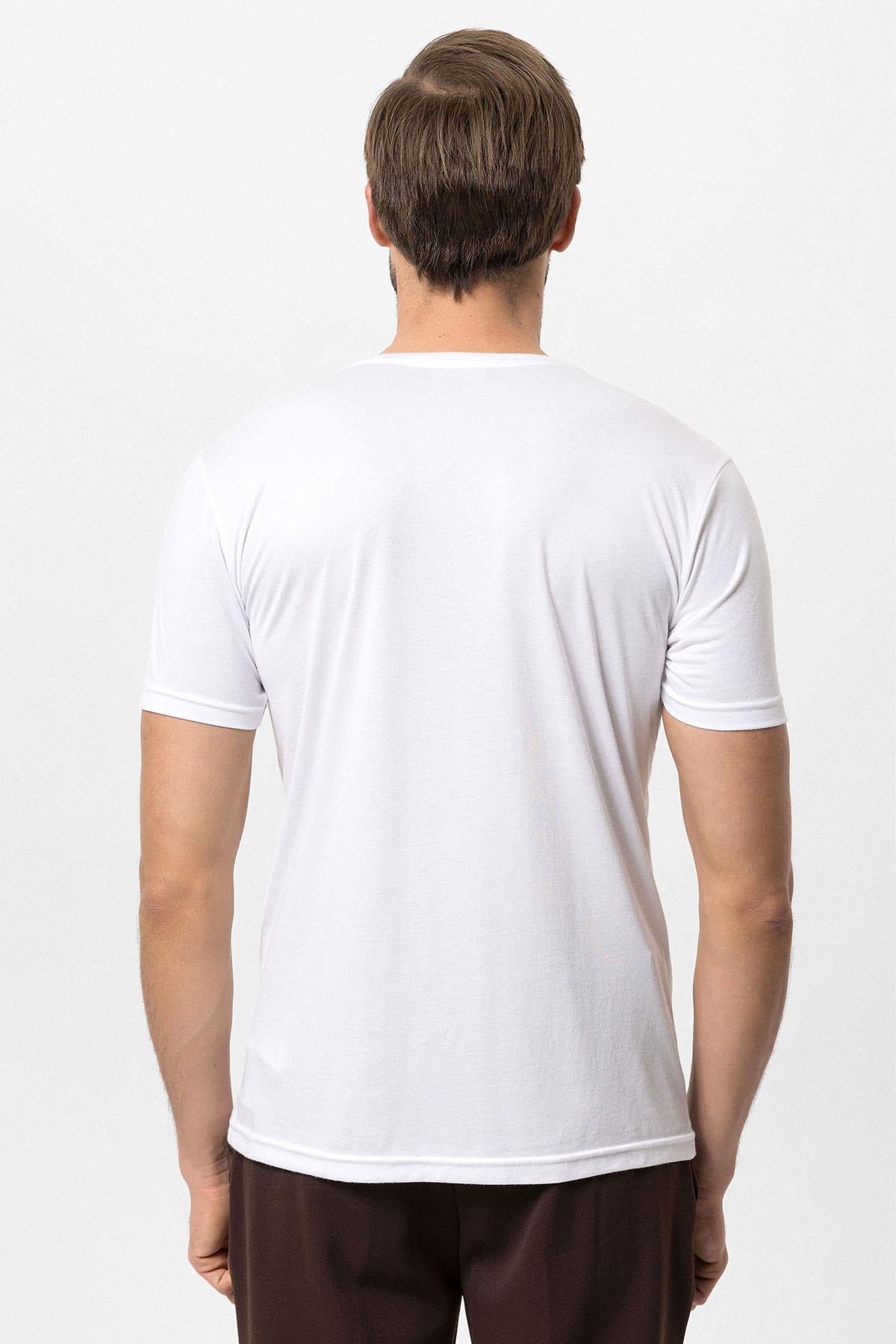 Antioch-Ekru Bisiklet Yaka Slim Fit Erkek T Shirt-T-Shirts-5-Milagron.com