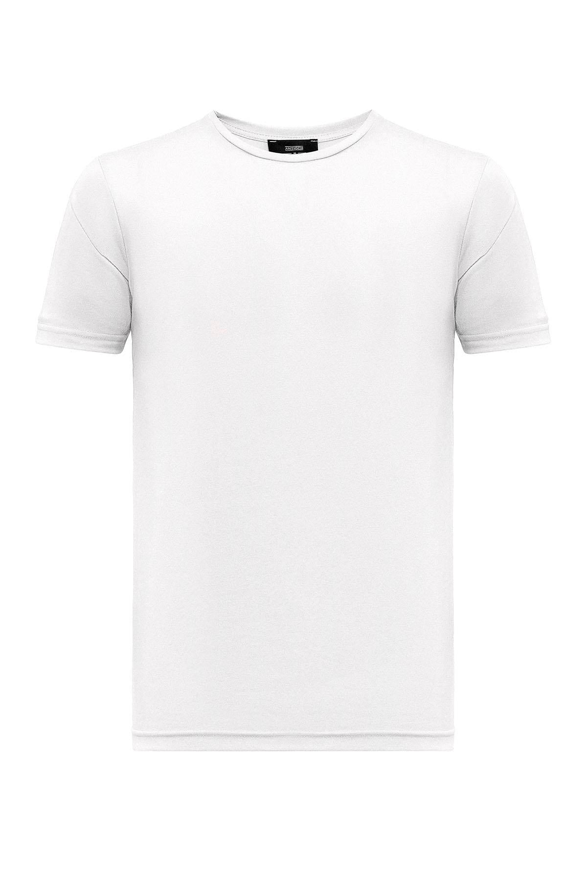 Antioch-Ekru Bisiklet Yaka Slim Fit Erkek T Shirt-T-Shirts-6-Milagron.com