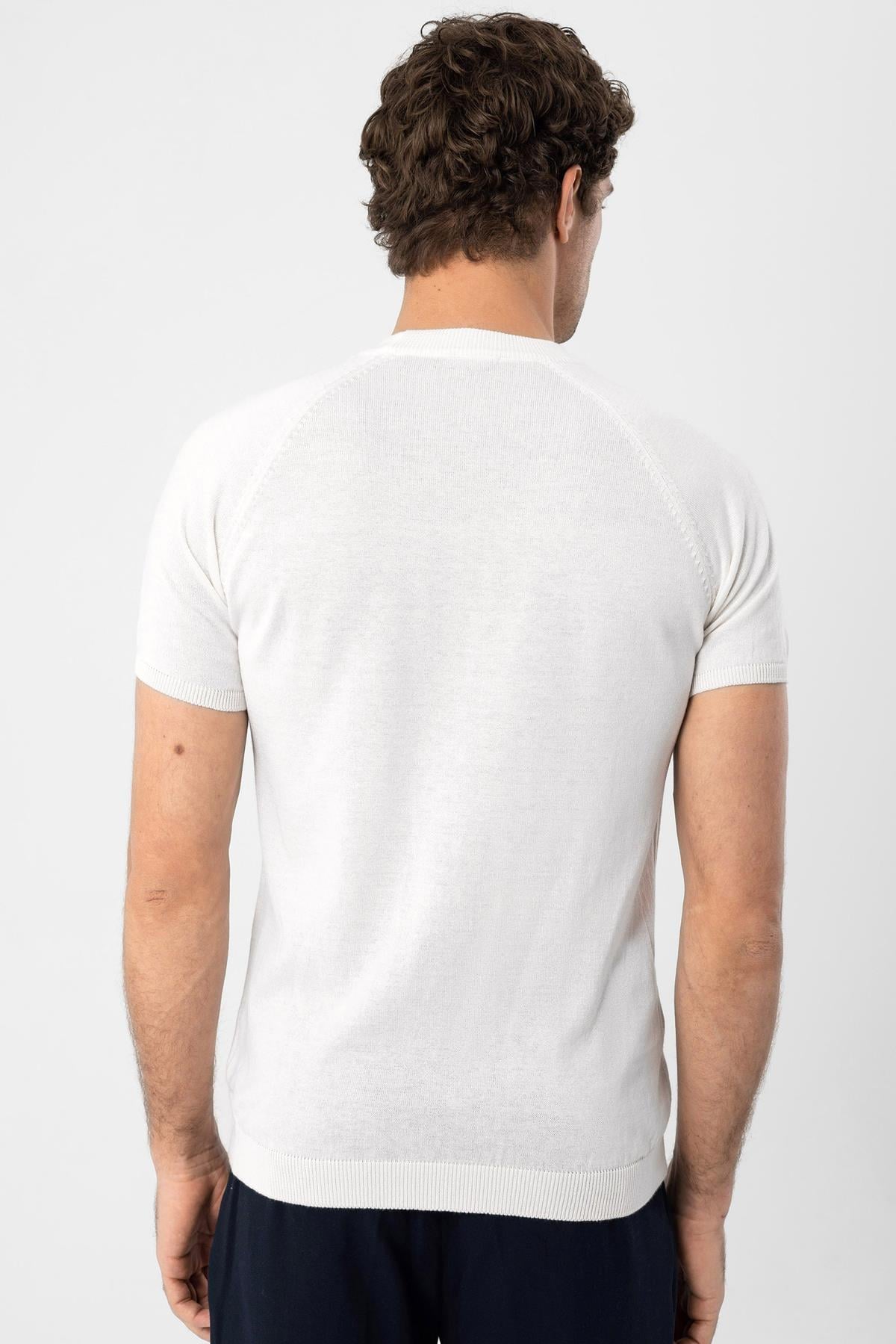 Ekru Bisiklet Yaka Triko T-Shirt - 6