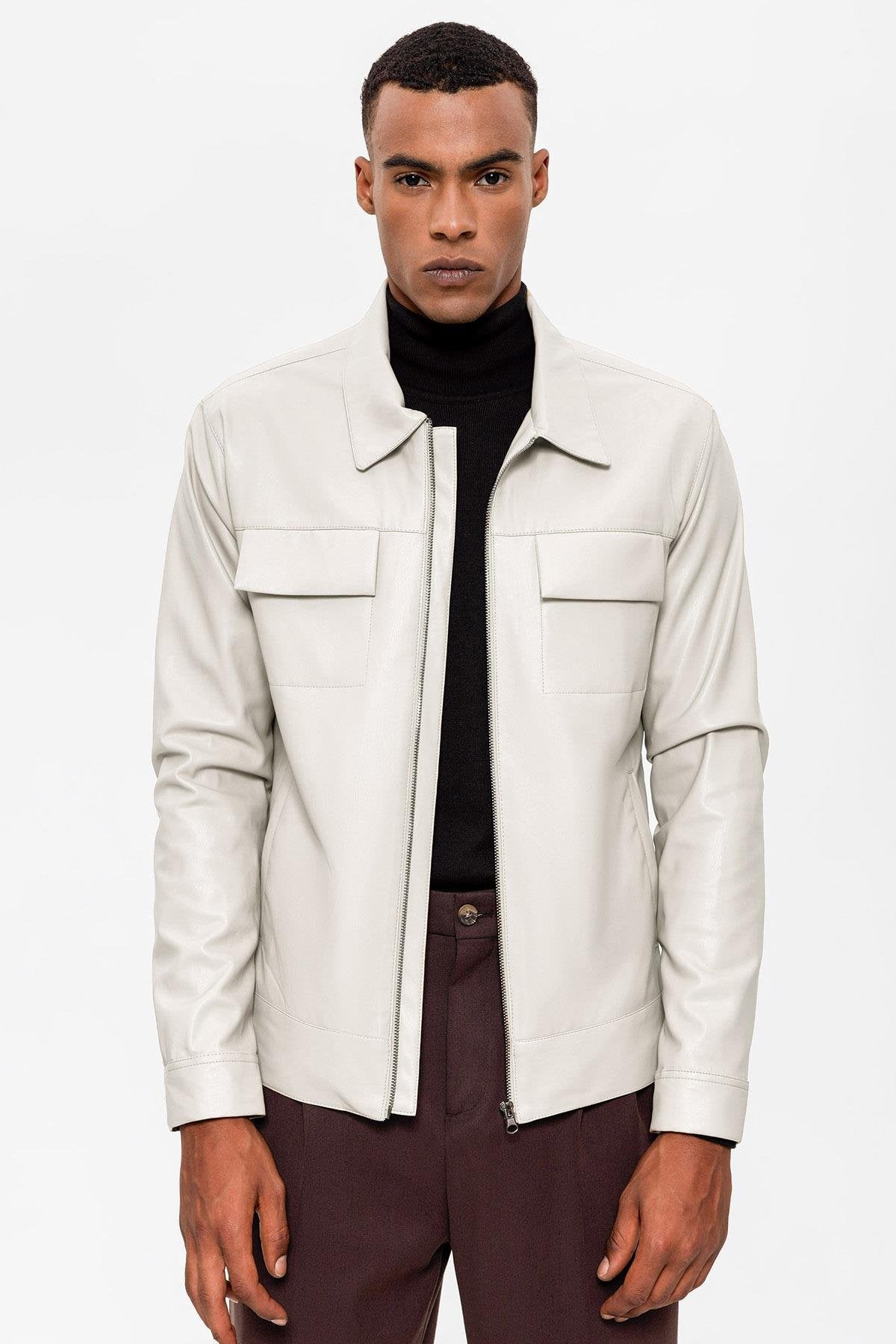 Antioch-Ekru Cep Detaylı Erkek Deri Ceket-Deri Mont-1-Milagron.com