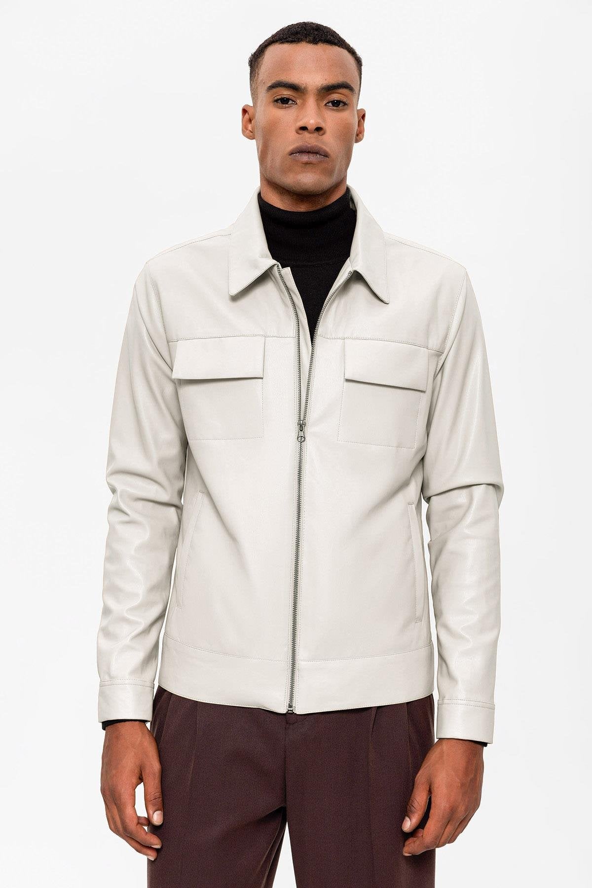 Antioch-Ekru Cep Detaylı Erkek Deri Ceket-Deri Mont-2-Milagron.com