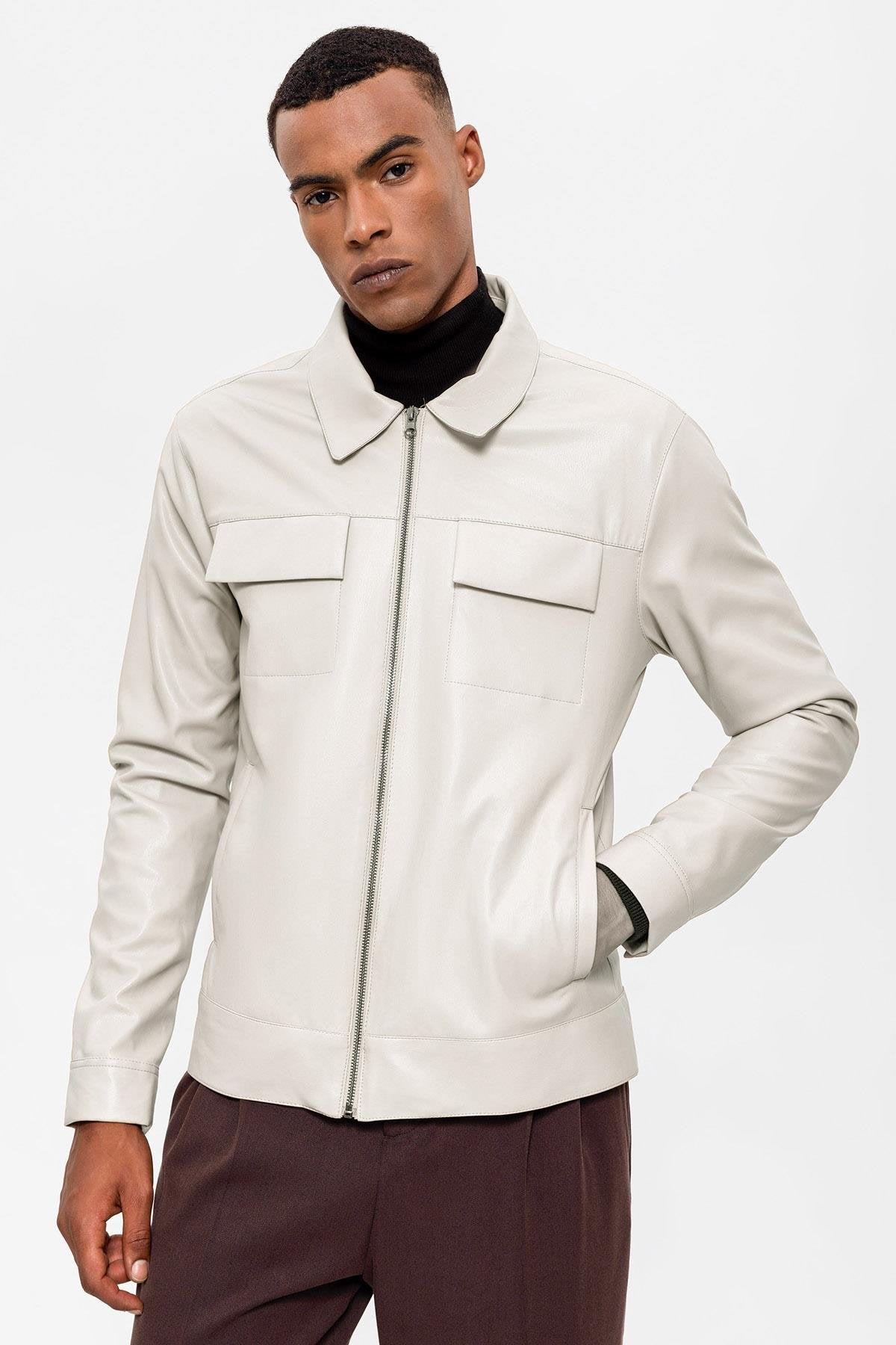 Antioch-Ekru Cep Detaylı Erkek Deri Ceket-Deri Mont-6-Milagron.com