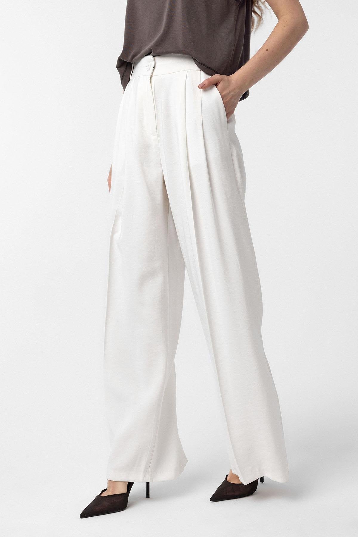 Antioch-Ekru Çift Pilili Kadın Pantolon-Kumaş Pantolon-1-Milagron.com