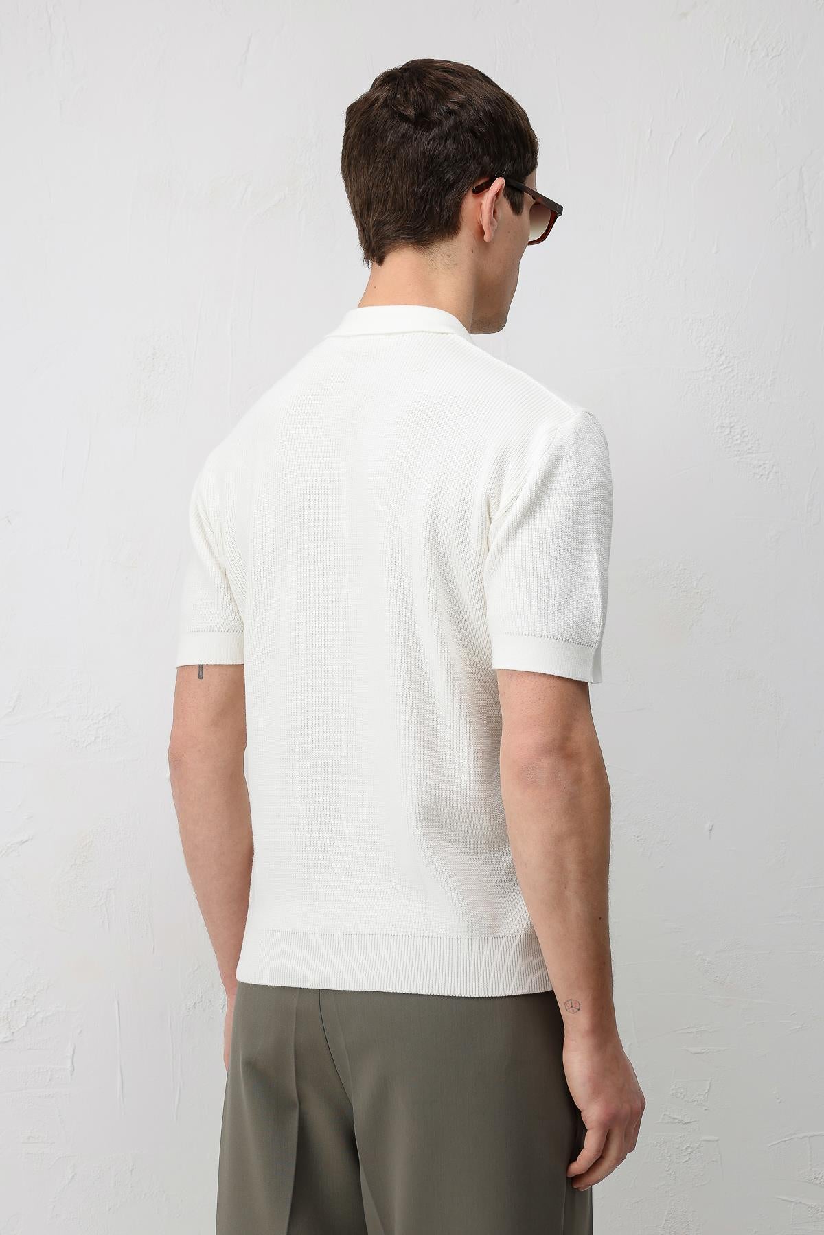 Antioch Ekru Comfort Slim Fermuarlı Erkek Triko T-Shirt