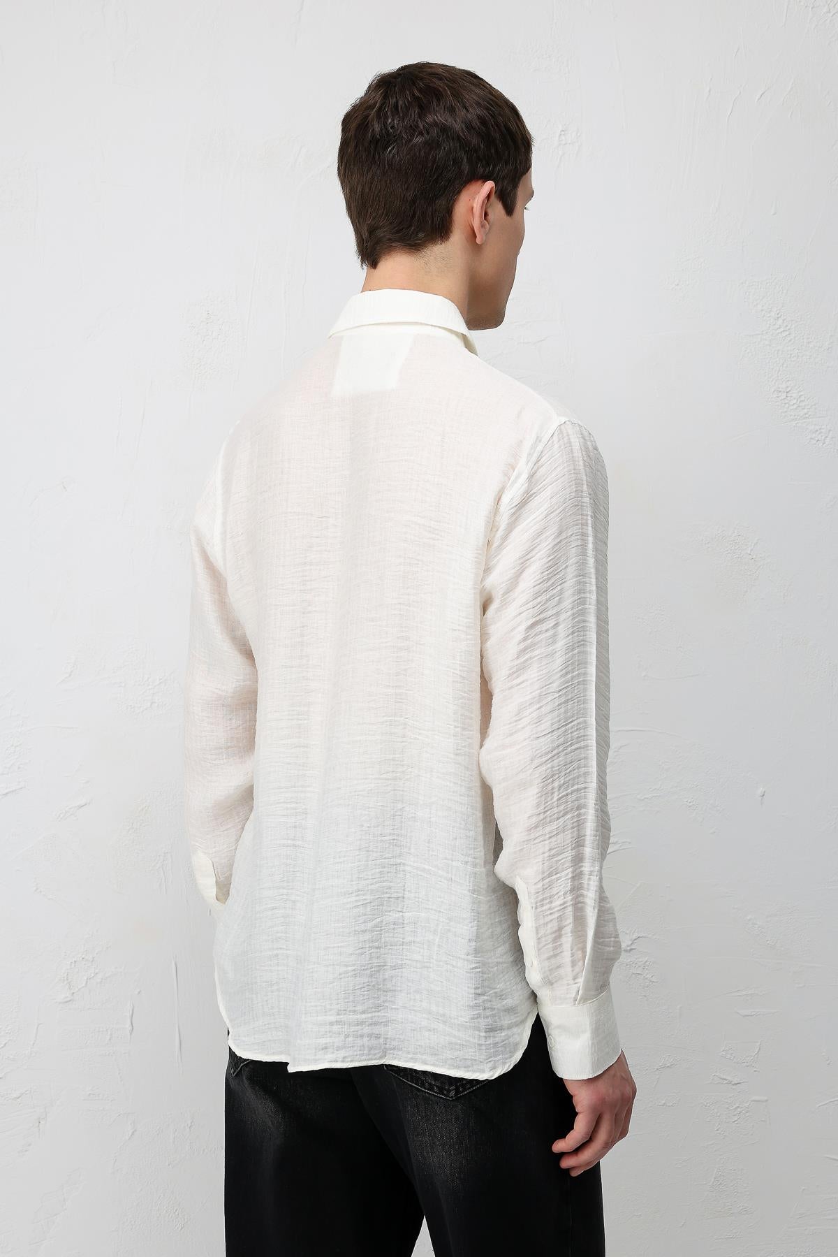 Antioch Ekru Crinkled Relax Fit Erkek Gömlek