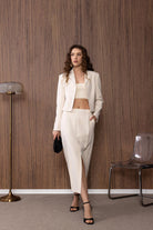Antioch-Ekru Crop Kadın Blazer Ceket-Blazer Ceket-1-Milagron.com