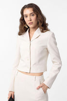 Antioch-Ekru Crop Kadın Blazer Ceket-Blazer Ceket-2-Milagron.com