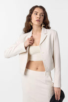 Antioch-Ekru Crop Kadın Blazer Ceket-Blazer Ceket-3-Milagron.com