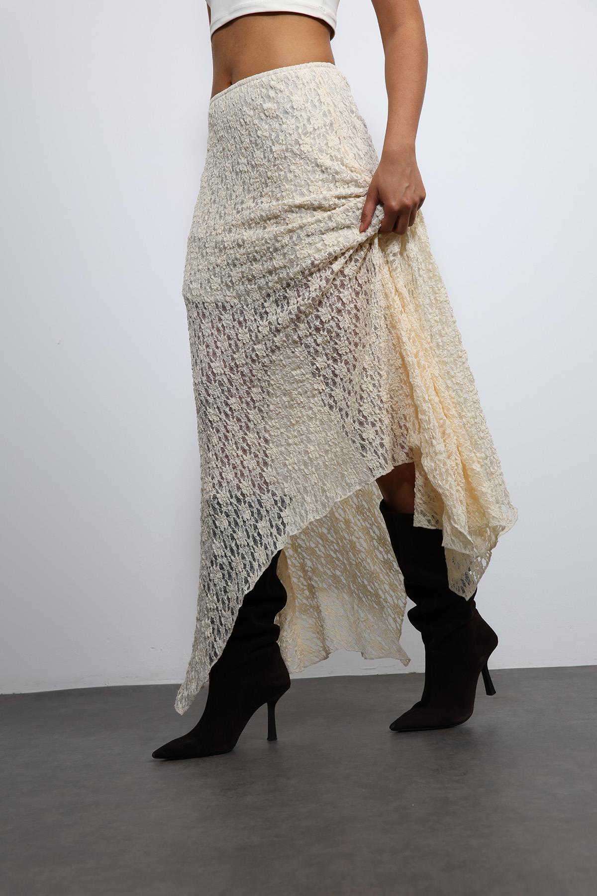 Antioch-Ekru Dantel Midi Etek-Etek-4-Milagron.com