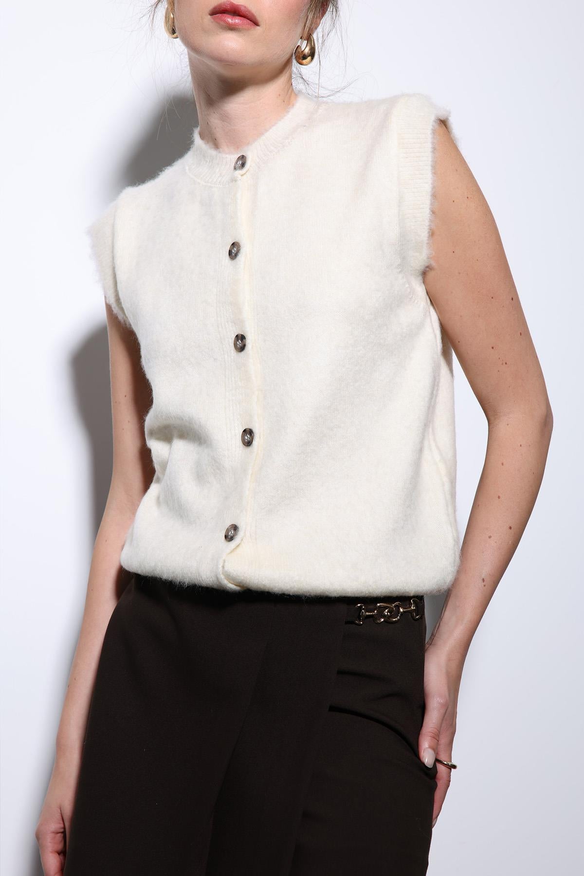 Antioch-Ekru Dokulu Kadın Triko Yelek-Yelek-4-Milagron.com