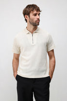 Antioch Ekru Dokulu Örme Polo Yaka Erkek T-Shirt