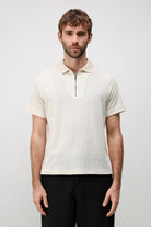 Antioch Ekru Dokulu Örme Polo Yaka Erkek T-Shirt