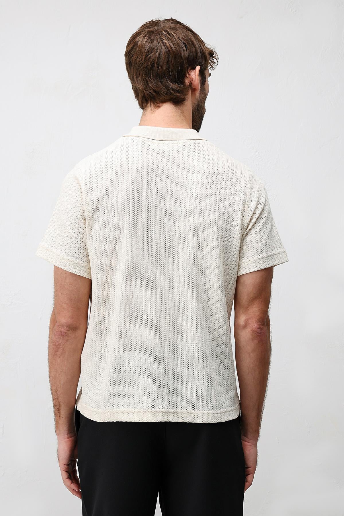Antioch Ekru Dokulu Örme Polo Yaka Erkek T-Shirt