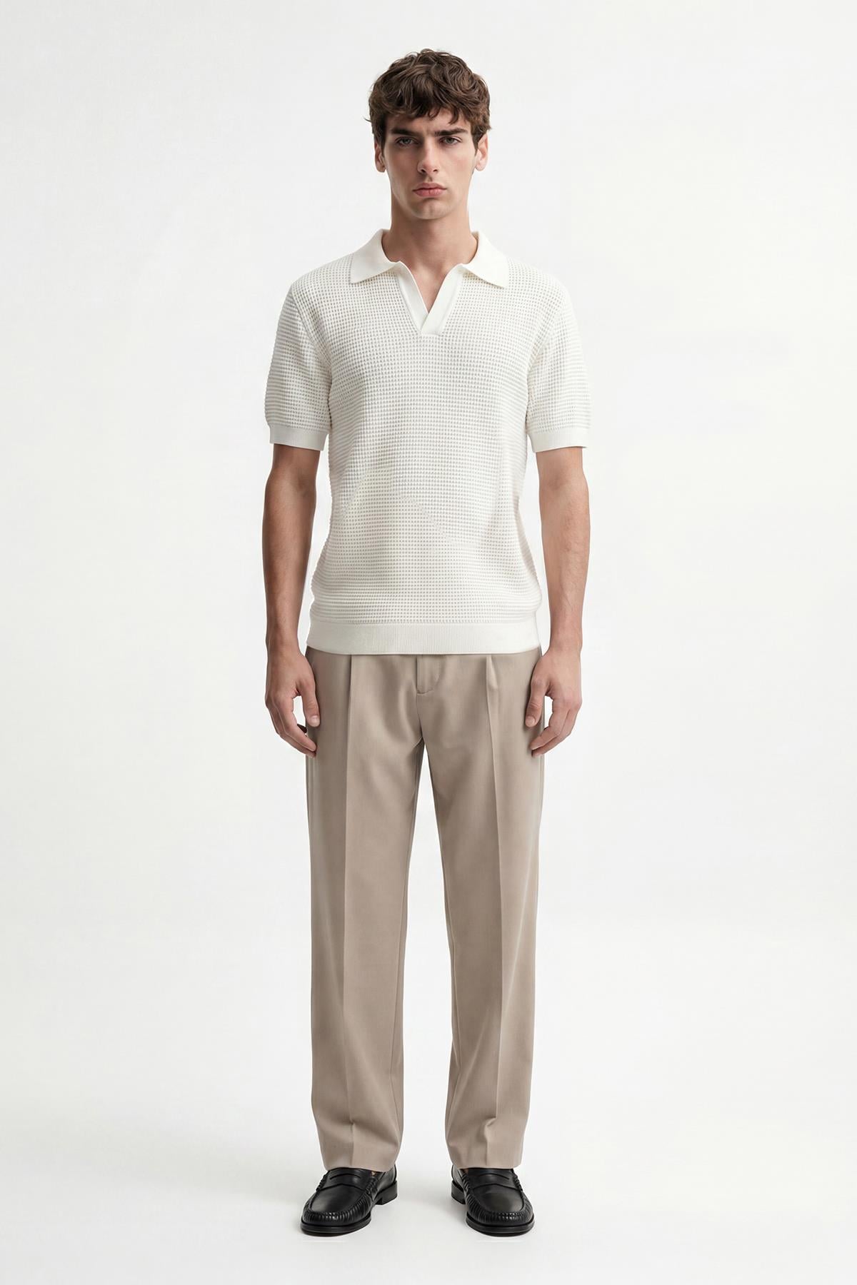 Antioch Ekru Dokulu Polo Yaka Erkek T-Shirt