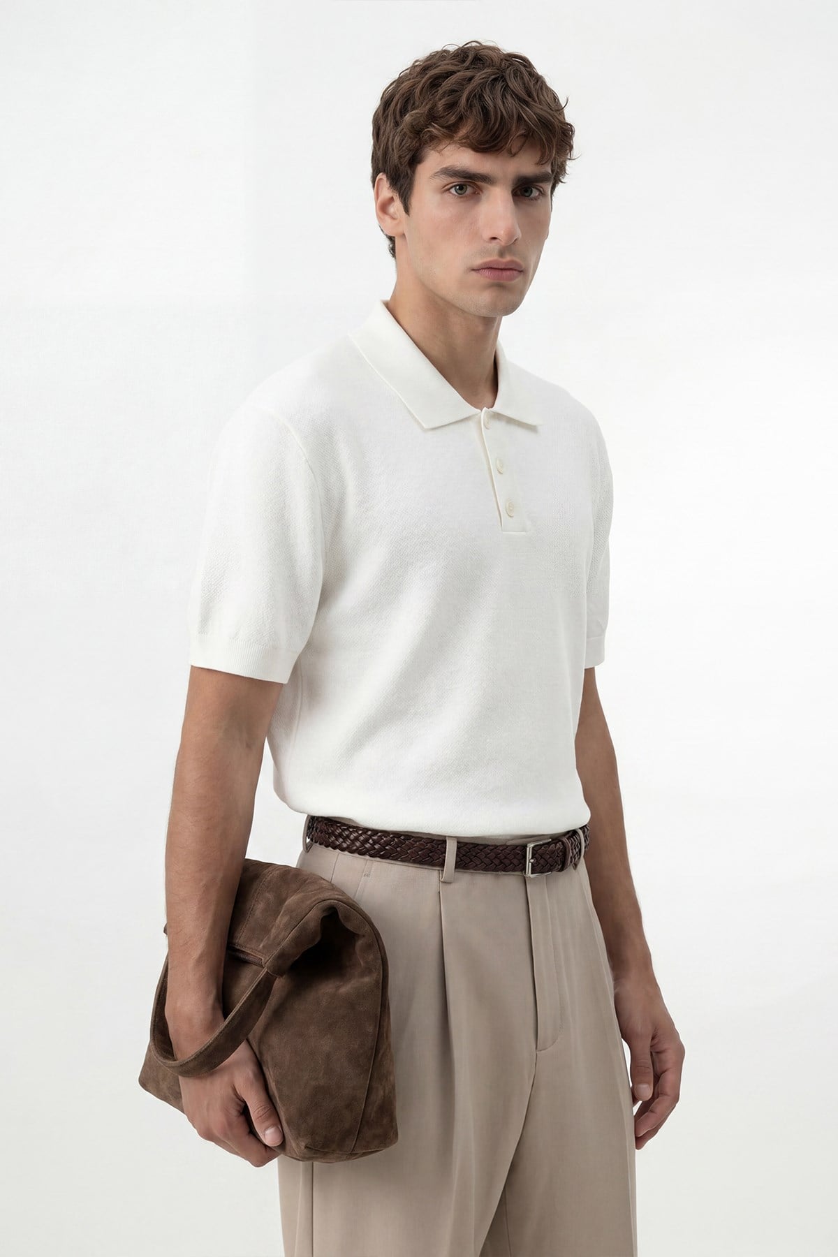 Antioch Ekru Dokulu Polo Yaka Triko Erkek T-Shirt
