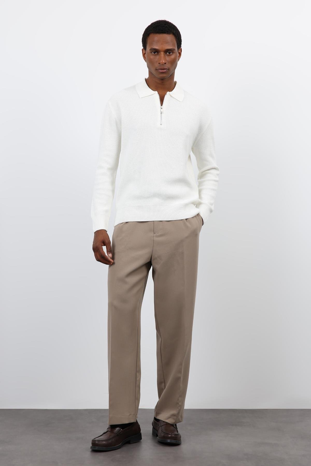 Antioch-Ekru Fermuarlı Erkek Triko Kazak-Kazak-2-Milagron.com