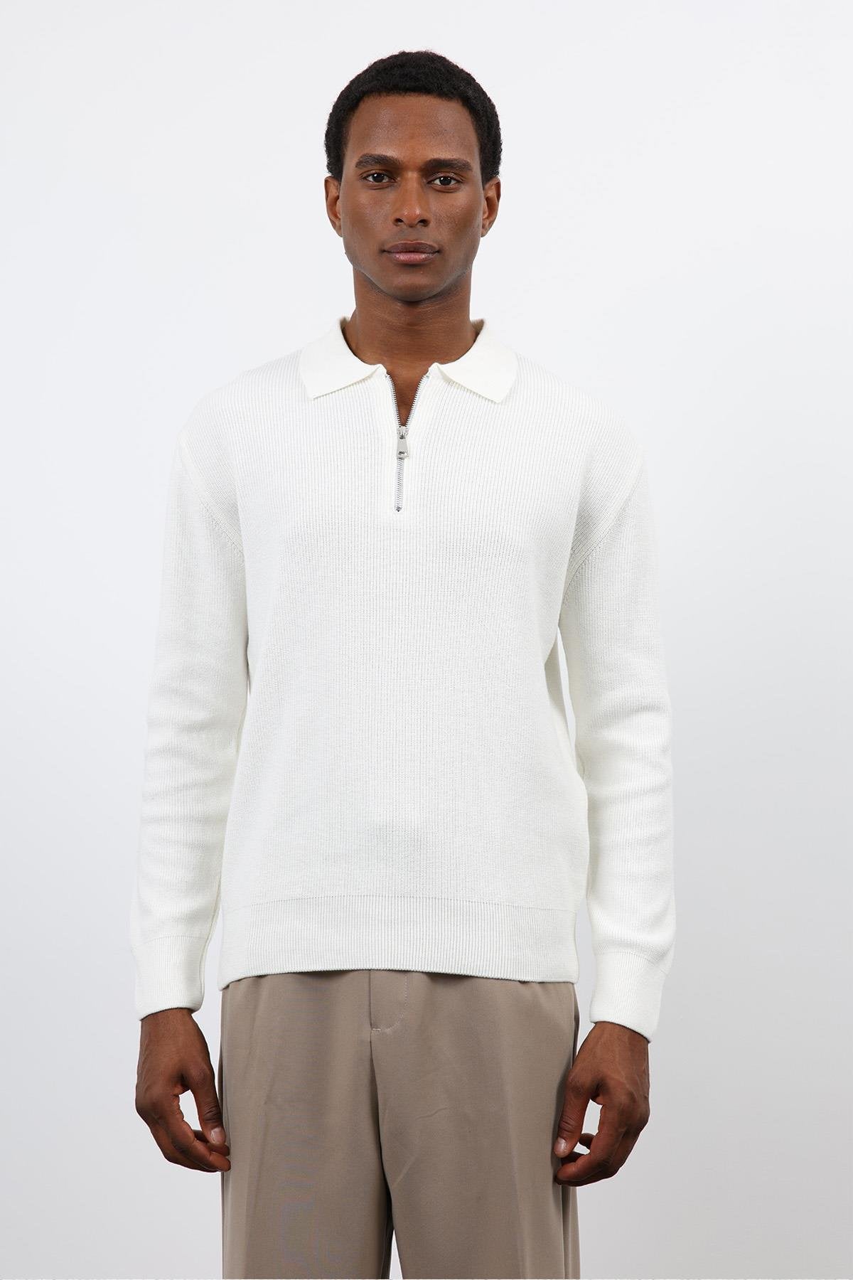 Antioch-Ekru Fermuarlı Erkek Triko Kazak-Kazak-3-Milagron.com