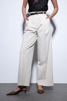 Antioch-Antioch Ekru Geniş Paça Kadın Pantolon-Kumaş Pantolon-2-Milagron.com