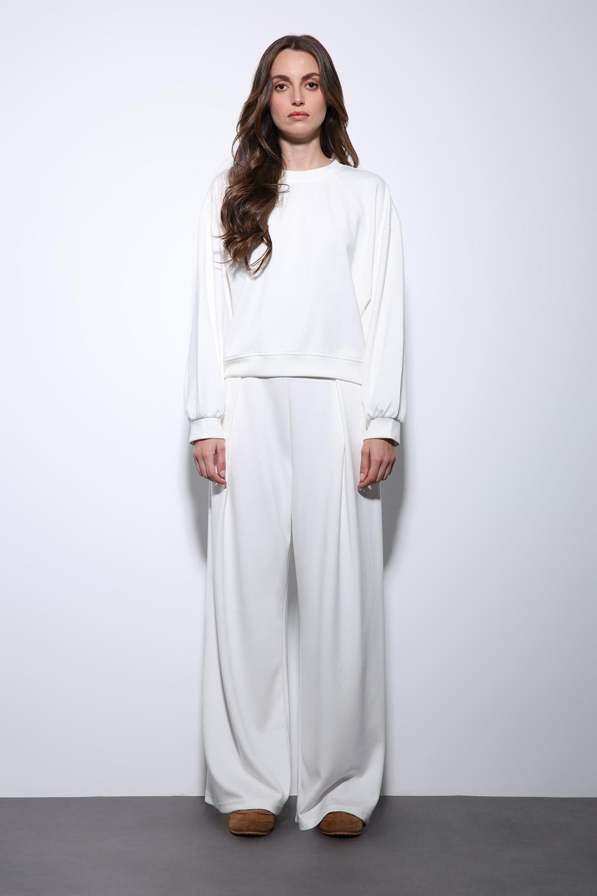 Antioch-Ekru Geniş Paça Relaxed Kadın Takım-Takım-7-Milagron.com