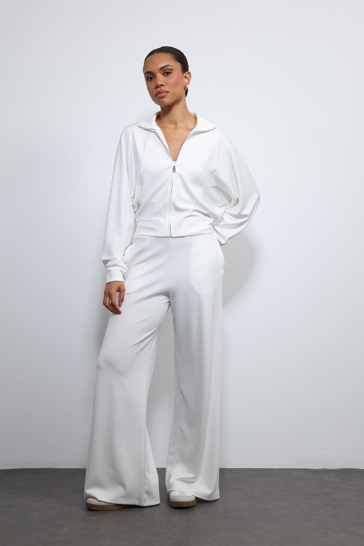 Antioch-Ekru Geniş Paça çizgili Eşofman Takım-Takım-3-Milagron.com