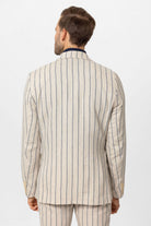 Antioch-Ekru Indigo Keten Karışımlı Kruvaze Kapama Erkek Blazer Ceket-Blazer Ceket-6-Milagron.com