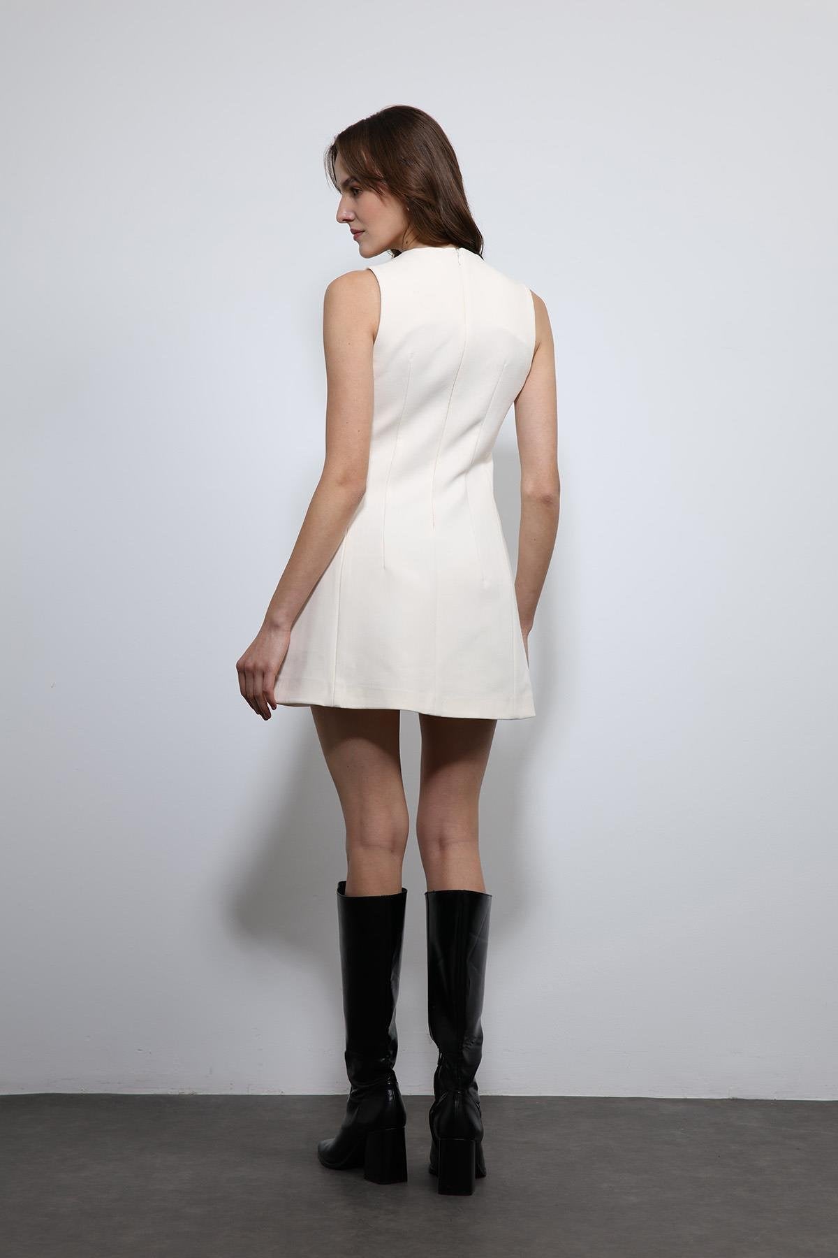 Antioch-Ekru Kadın Mini Elbise-Elbise-8-Milagron.com