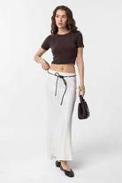 Antioch-Ekru Kemerli Saten Uzun Kadın Etek-Etek-2-Milagron.com