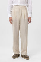 Antioch-Ekru Keten Karışımlı Erkek Baggy Pantolon-Kumaş Pantolon-1-Milagron.com