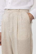 Antioch-Ekru Keten Karışımlı Erkek Baggy Pantolon-Kumaş Pantolon-3-Milagron.com