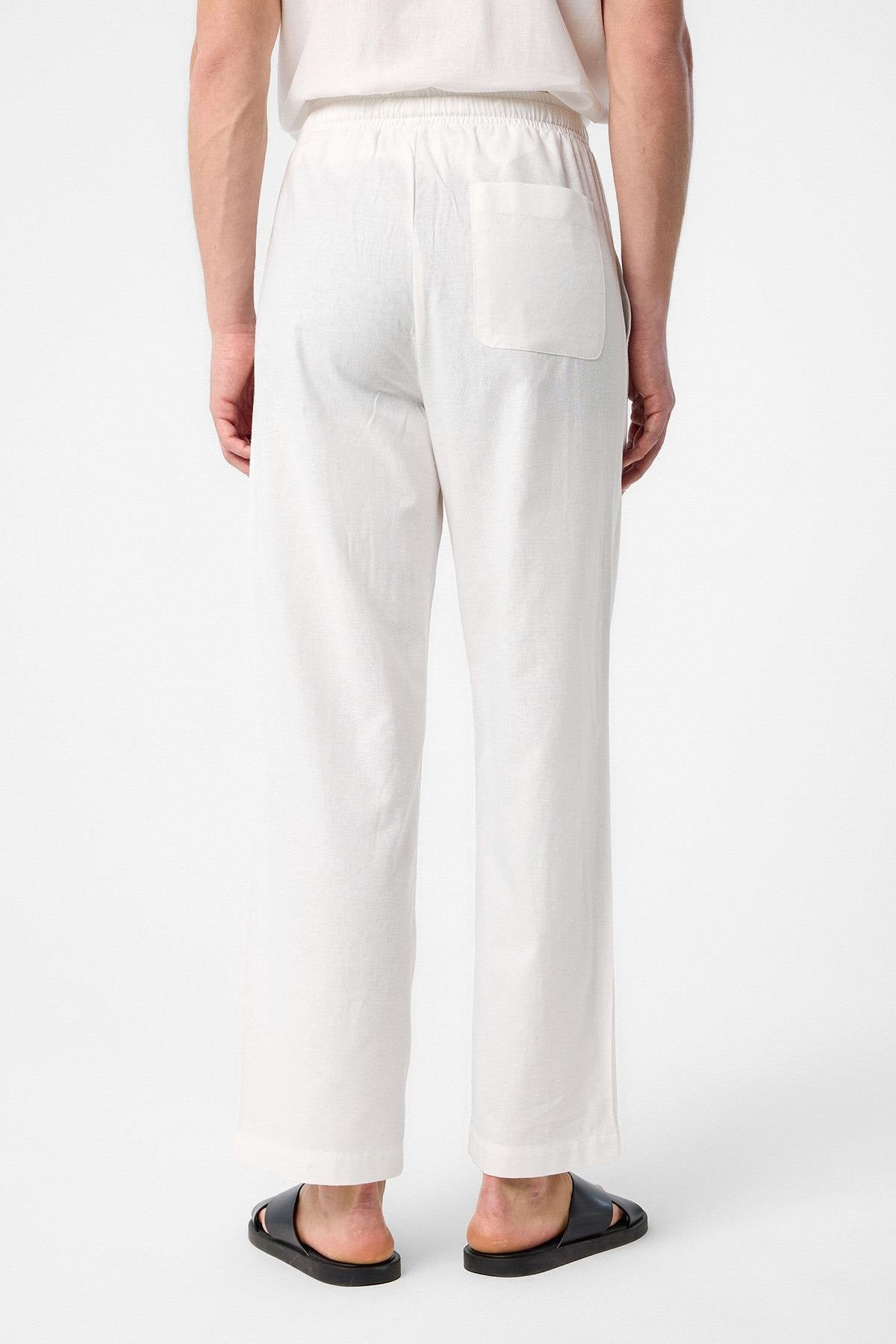 Antioch-Ekru Keten Karışımlı Jogger Erkek Pantolon-Kumaş Pantolon-5-Milagron.com