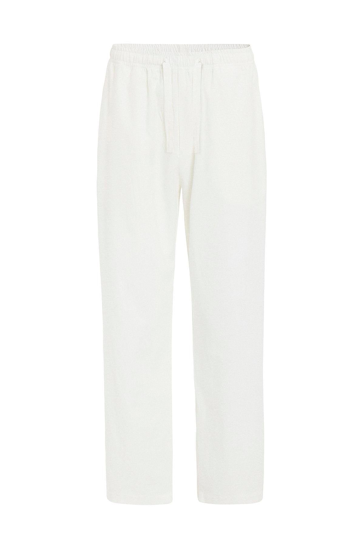 Antioch-Ekru Keten Karışımlı Jogger Erkek Pantolon-Kumaş Pantolon-6-Milagron.com