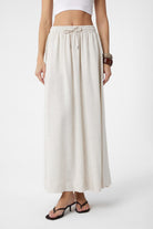 Antioch-Ekru Keten Karışımlı Kadın Uzun Etek-Etek-1-Milagron.com