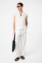 Antioch-Ekru Keten Karışımlı Kolsuz Erkek Gömlek-Gömlek-2-Milagron.com