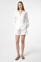 Antioch-Ekru Keten Karışımlı Şort Gömlek Kadın Takım-Alt - Üst Takım-1-Milagron.com