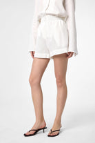 Antioch-Ekru Keten Karışımlı Şort Gömlek Kadın Takım-Alt - Üst Takım-4-Milagron.com