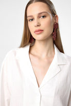 Antioch-Ekru Keten Karışımlı Şort Gömlek Kadın Takım-Alt - Üst Takım-5-Milagron.com