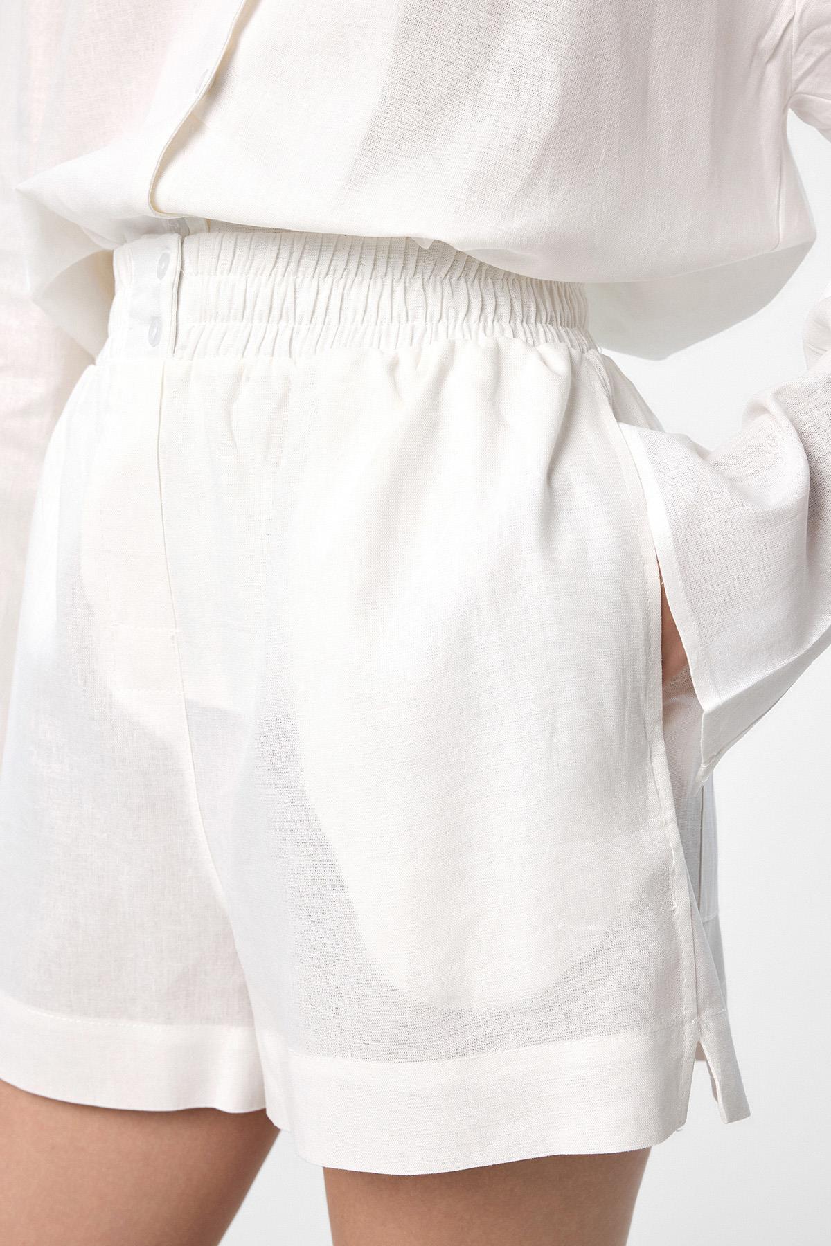 Antioch-Ekru Keten Karışımlı Şort Gömlek Kadın Takım-Alt - Üst Takım-6-Milagron.com