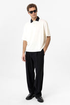 Antioch-Ekru Kontrast Yaka İnterlok Dokulu Erkek T Shirt-T-Shirt-2-Milagron.com